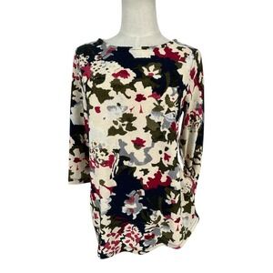 Chicos Womens Sz 0 XS US 4 Floral Knit Tunic Top 3/4 Sleeve Pockets Abstract